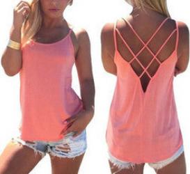 women sexy sleeveless top spaghetti strap blouse top vest casual cross back bandage fashion chiffon loose top tank