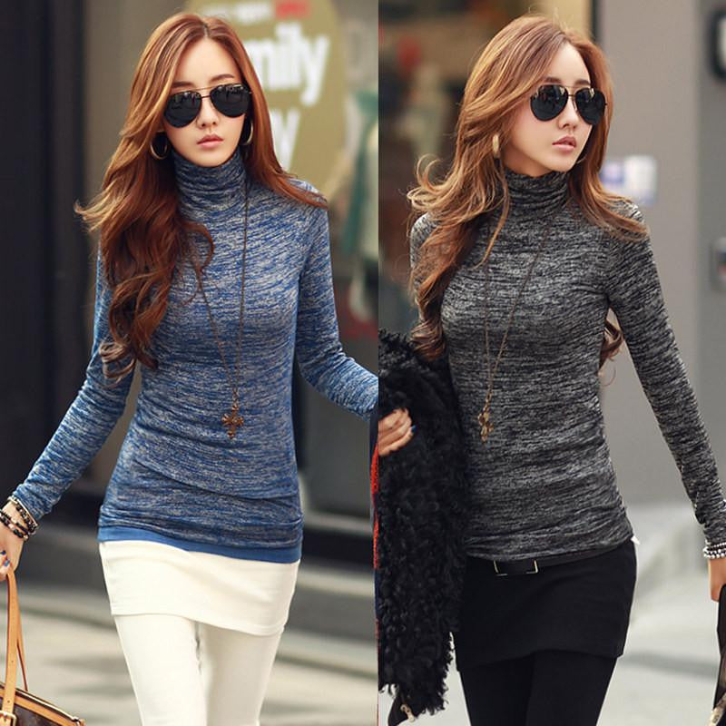 Women Fashion Slim Sweater Top Solid Color Turtleneck Long Sleeve Bottoming Knitted Pullovers Sweater Jumper Shirt