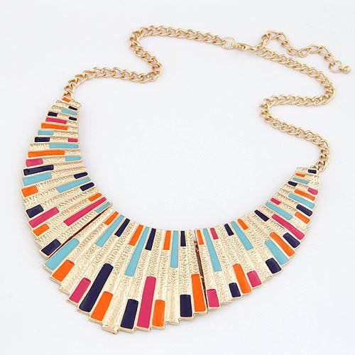 Women Men Jewelry Punk Gold Plated Fanshaped Torques Enamel Statement Necklaces Pendants