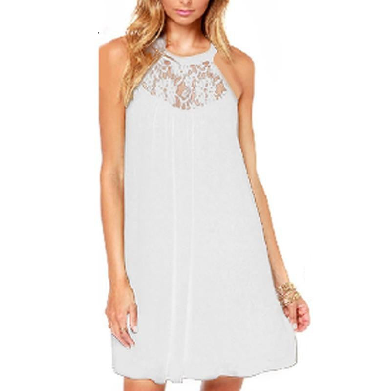 Women Casual Lace Chiffon Dresses Sleeveless Loose Party Mini Solid Dress Vestidos Plus Size