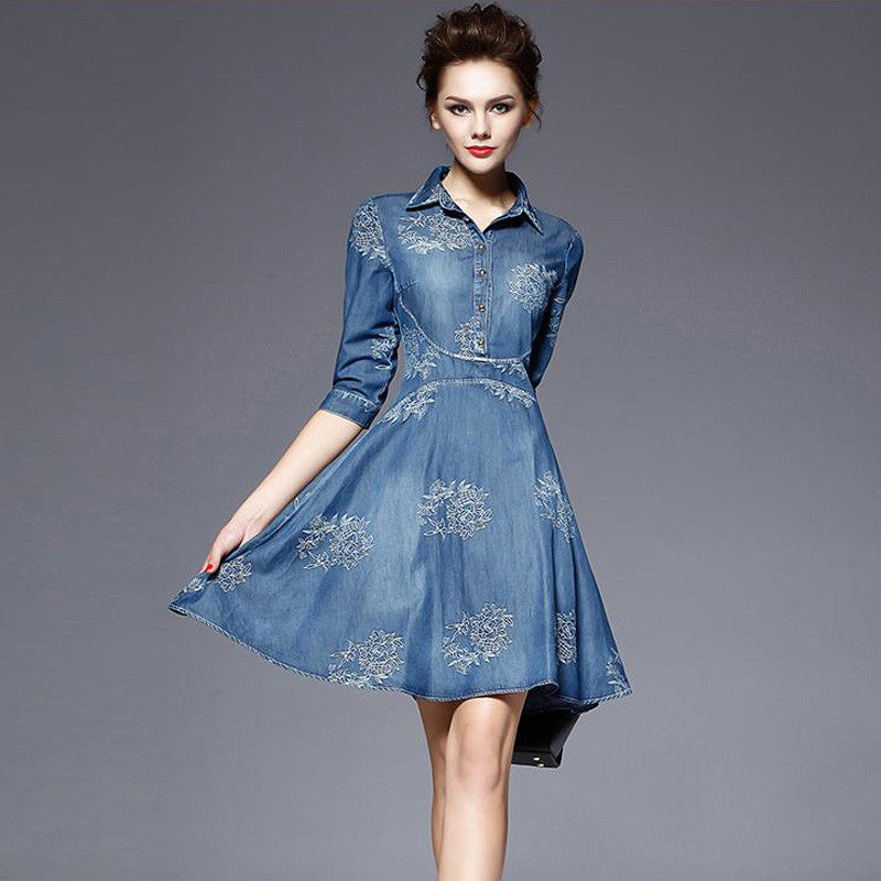 Denim Dress Women Plus Size Half Sleeve Summer Dress Blue Denim Jeans Denim Dress Women Plus Size Half Sleeve Summer Dress Blue Denim Jeans