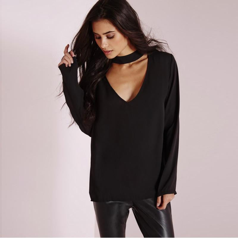 V-neck long sleeve blouses Solid slim women shirts for and Women Top Female