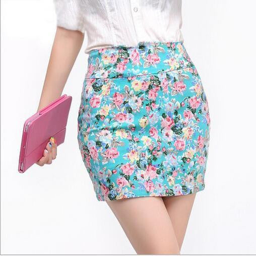 women Fashion Girl flower full Printing Short Skirts Elastic hip Skirt M L size