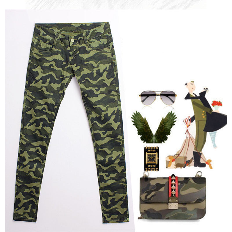 Online discount shop Australia - Camo Print Skinny Women Jeans Femme Camouflage Cropped Pencil Legging Pants Trousers Military Capris Army Pant