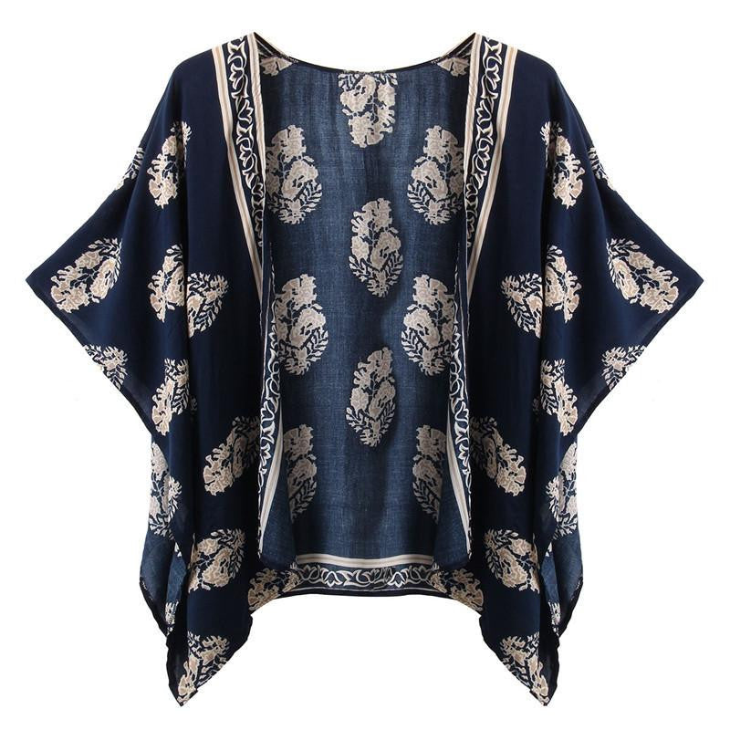 Women Casual Loose Batwing Sleeve Blouse Tops Print Kimono Cardigan Plus Size S-4XL