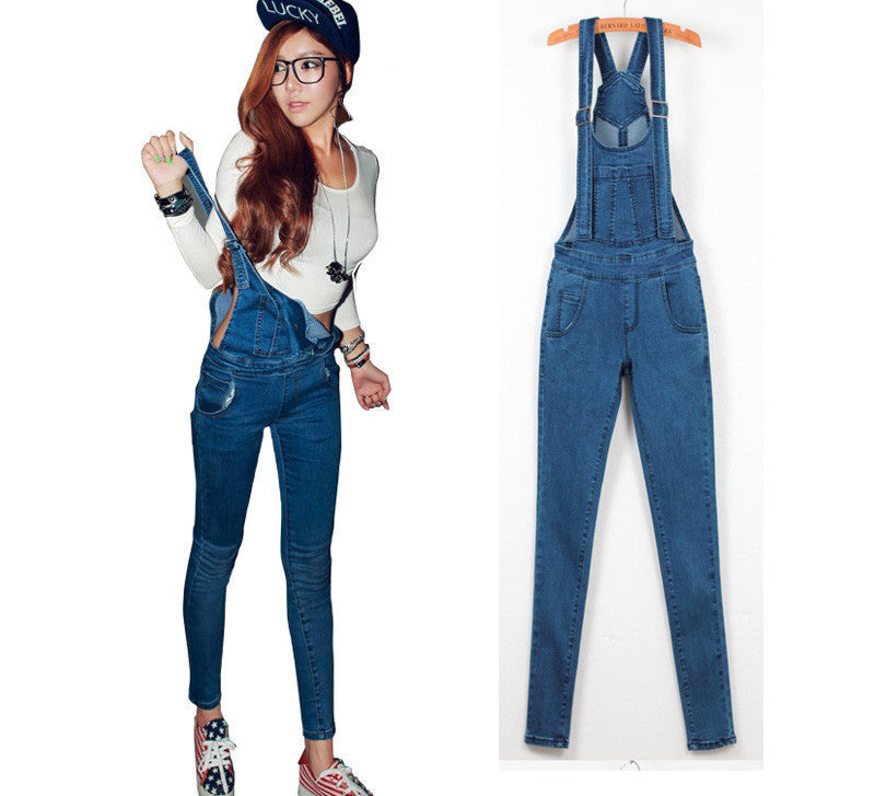 Denim Jumpsuits Women Romper Long Pants Jeans Skinny Overalls Suspender Female Slim Catsuit