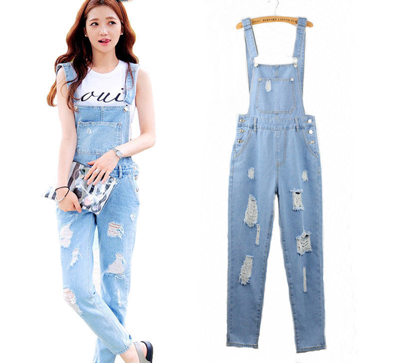 Denim Jumpsuits Women Romper Long Pants Jeans Skinny Overalls Suspender Female Slim Catsuit