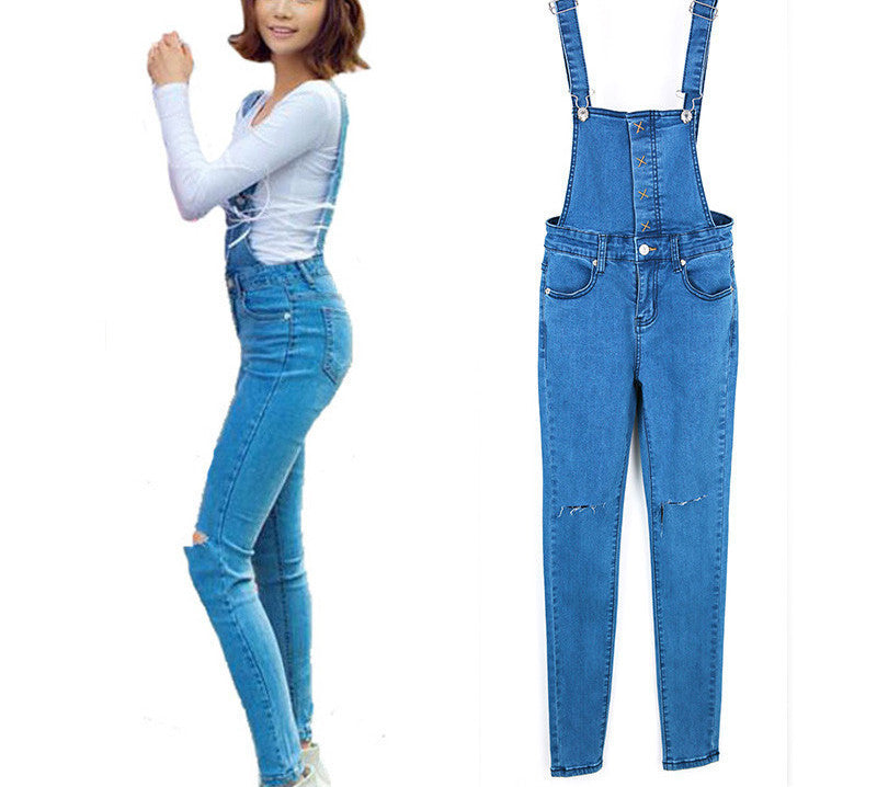 Denim Jumpsuits Women Romper Long Pants Jeans Skinny Overalls Suspender Female Slim Catsuit