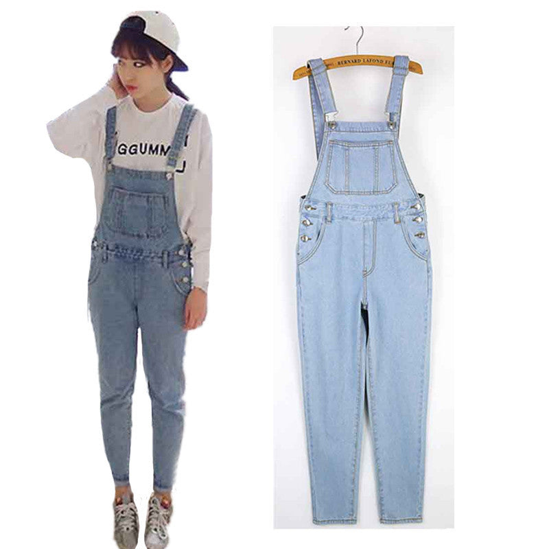 Denim Jumpsuits Women Romper Long Pants Jeans Skinny Overalls Suspender Female Slim Catsuit