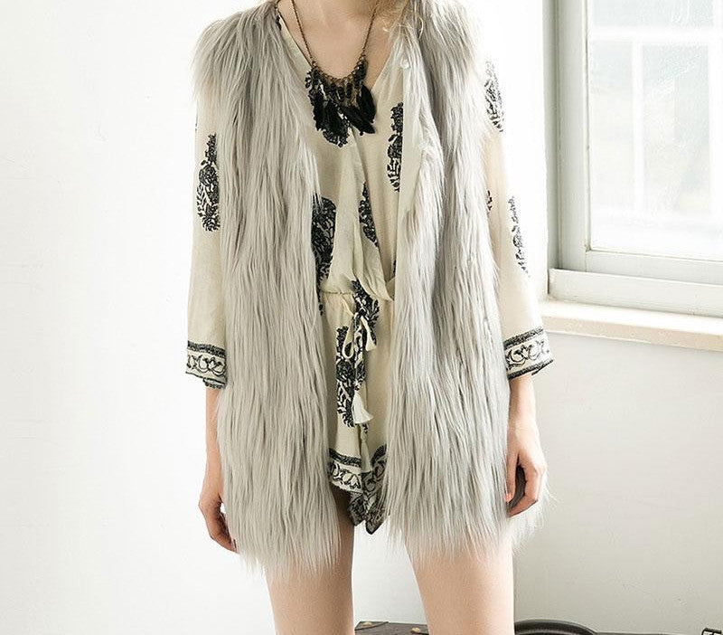 Online discount shop Australia - Fluffy black faux fur vest waistcoat  sleeveless outerwear women coats Soft white hairy overcoat