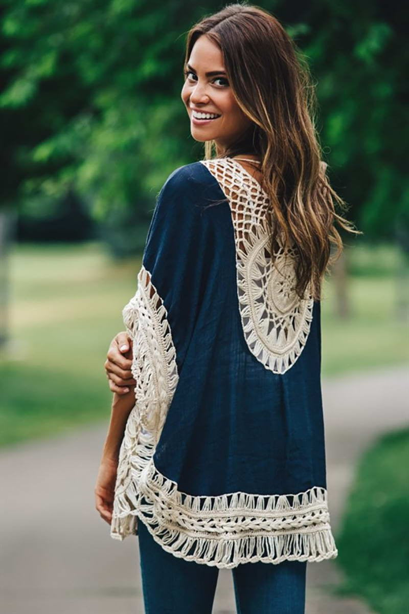 Online discount shop Australia - Big size bohemian handmade crochet lace women blouses shirts beach cover up patchwork loose batwing sleeve pareos ladies blouse