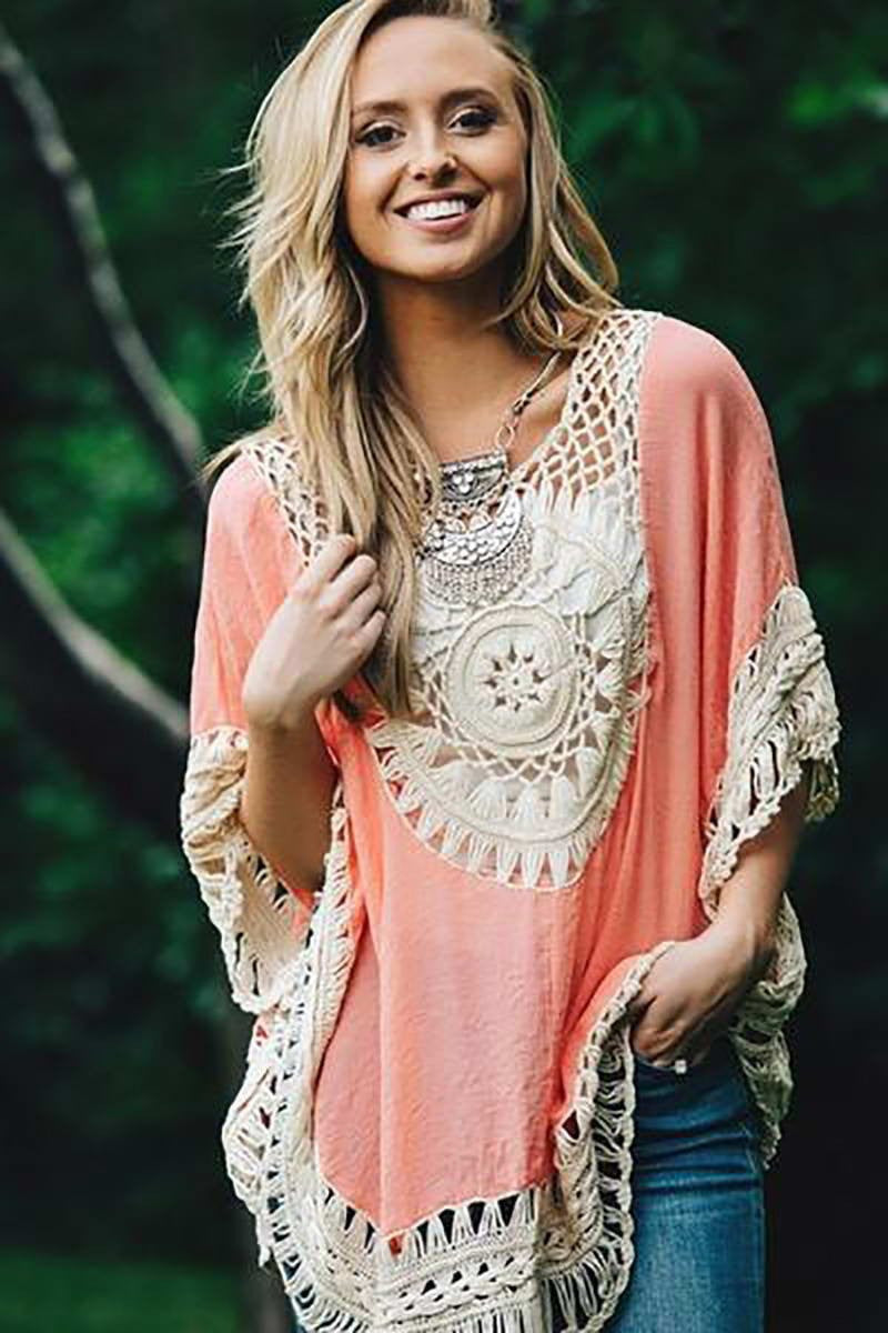 Online discount shop Australia - Big size bohemian handmade crochet lace women blouses shirts beach cover up patchwork loose batwing sleeve pareos ladies blouse