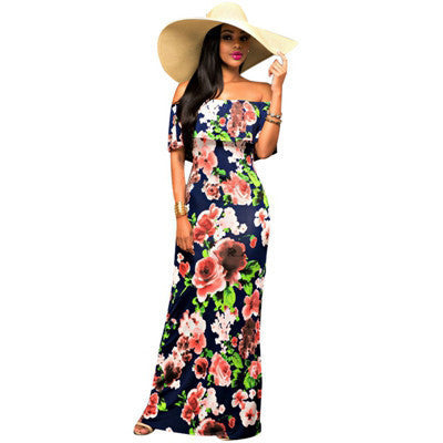 Online discount shop Australia - Fall Summer Ruffle Off Shoulder Maxi Dress Robe Sexy Party Dresses Backless Slim Elegant Vintage Floral Bodycon Long Dress