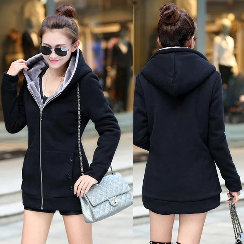 Women Hoodies cotton mixed Zip-up zipper Solid Full-Sleeve Hooded Casual Hoodies Sweatshirts Plus Size M-3XL