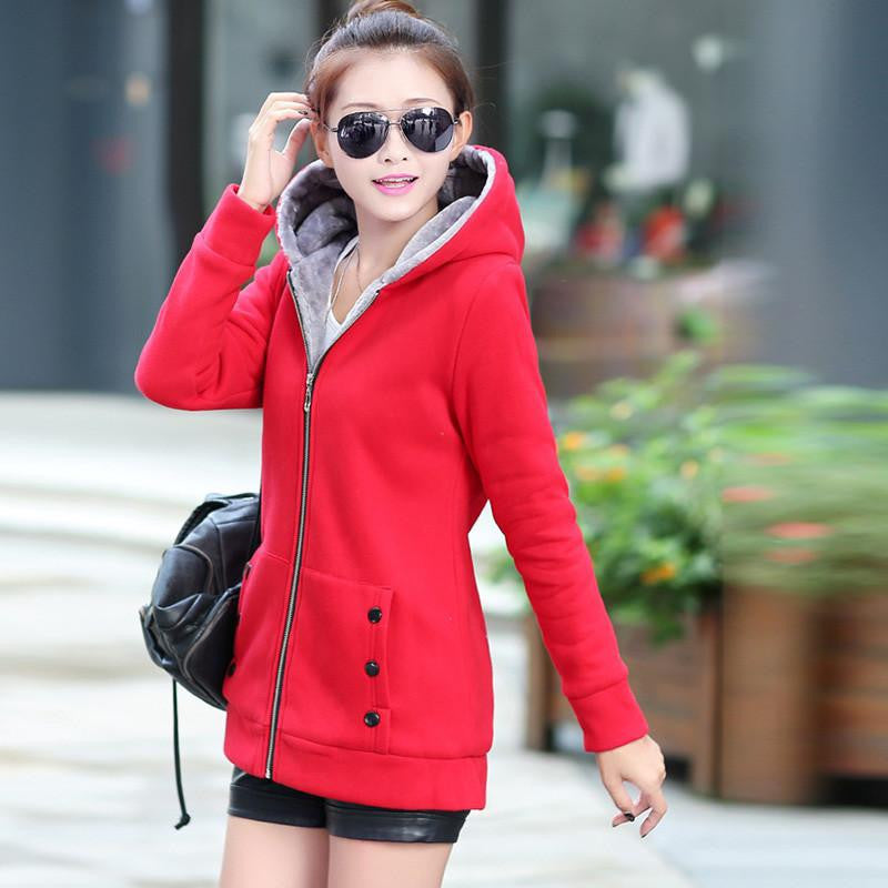 Women Hoodies cotton mixed Zip-up zipper Solid Full-Sleeve Hooded Casual Hoodies Sweatshirts Plus Size M-3XL