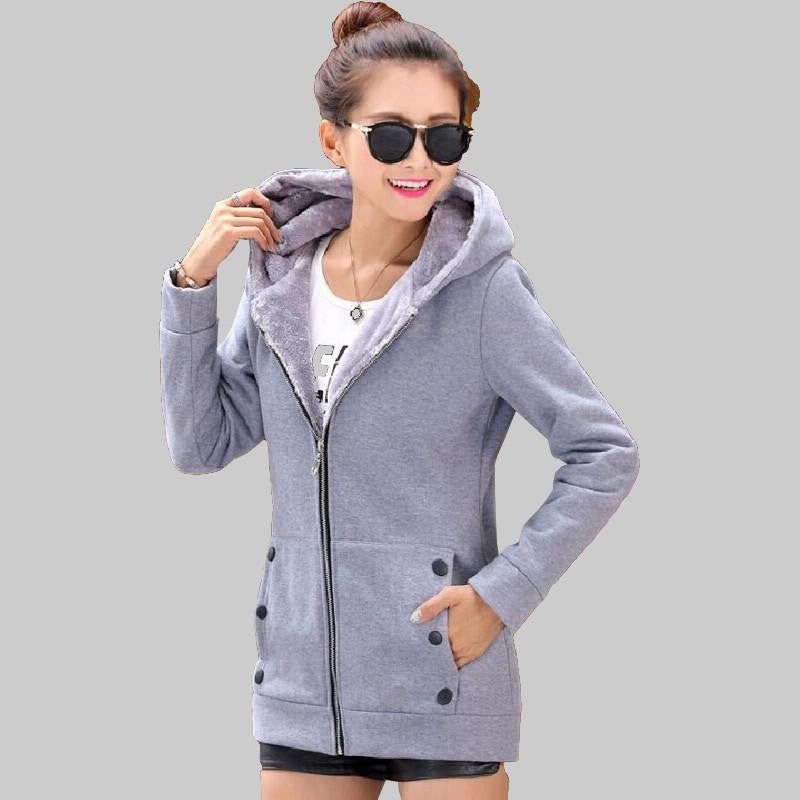 Women Hoodies cotton mixed Zip-up zipper Solid Full-Sleeve Hooded Casual Hoodies Sweatshirts Plus Size M-3XL