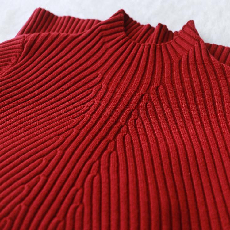 Women Winter Dresses Black Red Warm Sweater Dress Turtleneck Long Sleeve Skinny Split Pencil Knitted Office Dress