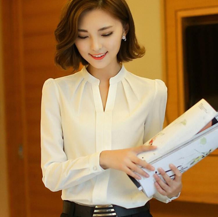 Women Blouses Fashion Style Long Sleeve Chiffon Blouse Ladies Office Shirt White Tops Formal