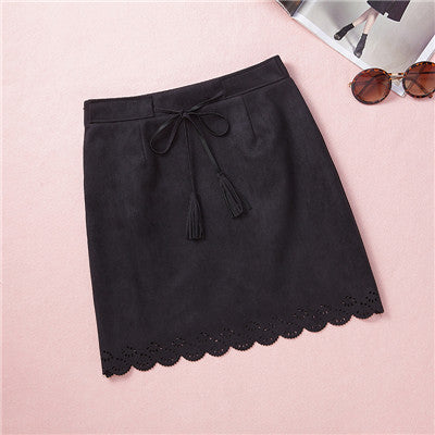 Online discount shop Australia - bodycon soft Suede Skirt Ethnic Style retro Hollow Out High Waist Skirts with Sashes Retro