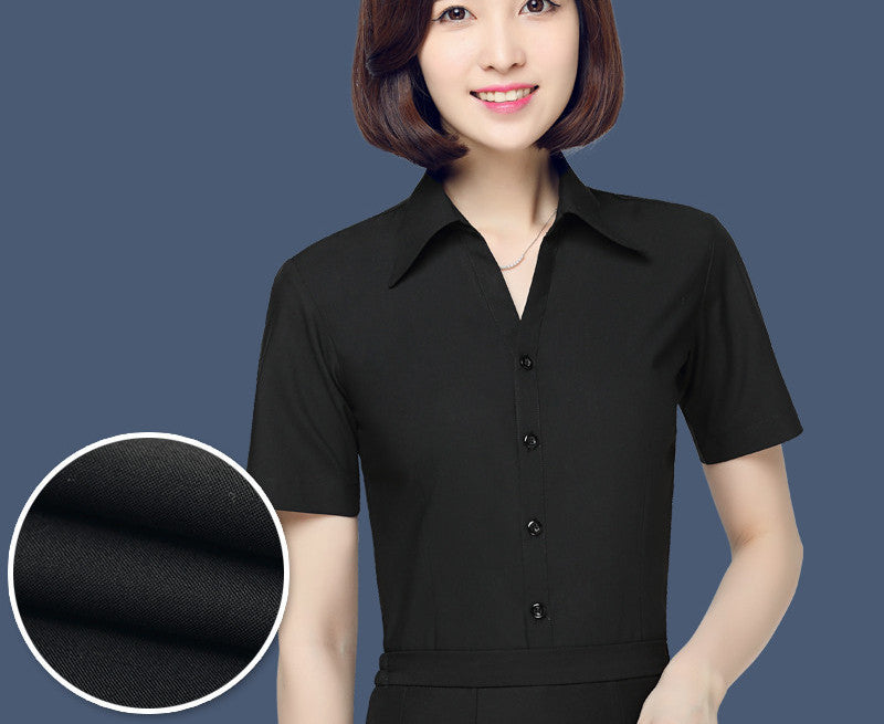 OL White Shirt Women Office Ladies Short Tops Black Plus Size Blouses Women Work Shirt XS-5XL 21colors