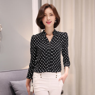 Online discount shop Australia - Fashion Elegant long sleeved women chiffon blouse Polka Dot printed women clothing plus size women chiffon shirt