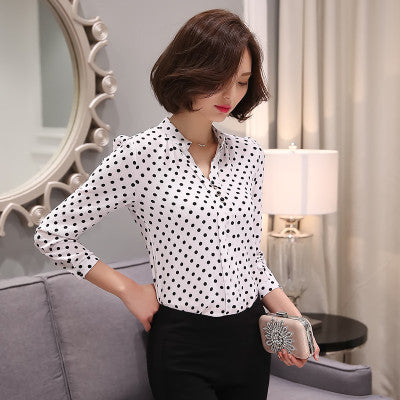 Online discount shop Australia - Fashion Elegant long sleeved women chiffon blouse Polka Dot printed women clothing plus size women chiffon shirt