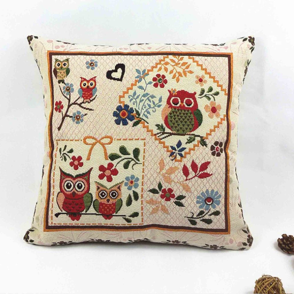 Owl Printed Cushion Home Decor 43x43cm/17x17'' Linen&Polyester Decorative 1Pcs/lot