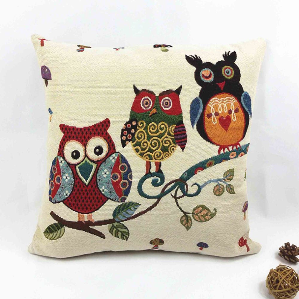 Owl Printed Cushion Home Decor 43x43cm/17x17'' Linen&Polyester Decorative 1Pcs/lot