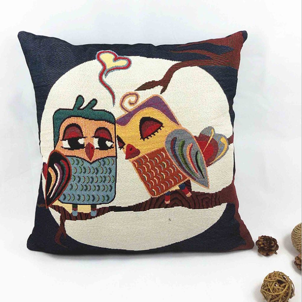 Owl Printed Cushion Home Decor 43x43cm/17x17'' Linen&Polyester Decorative 1Pcs/lot