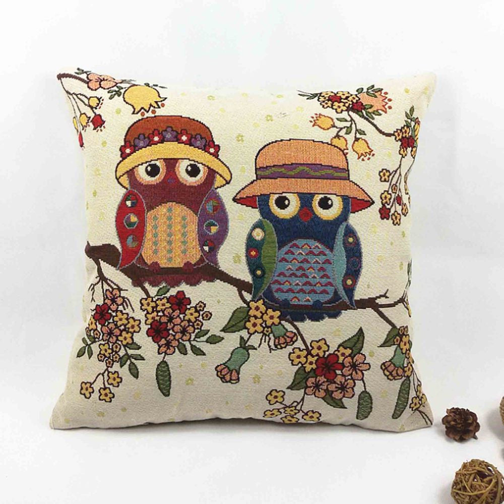 Owl Printed Cushion Home Decor 43x43cm/17x17'' Linen&Polyester Decorative 1Pcs/lot