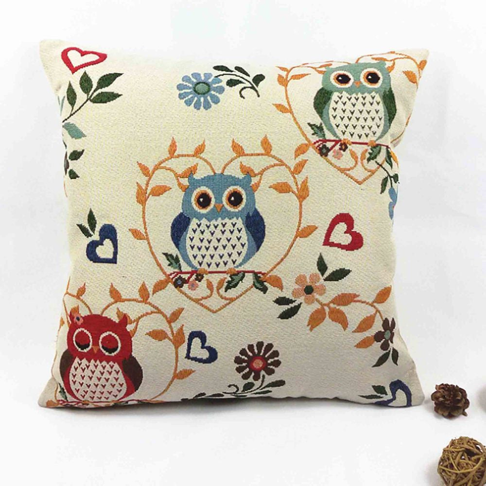 Owl Printed Cushion Home Decor 43x43cm/17x17'' Linen&Polyester Decorative 1Pcs/lot