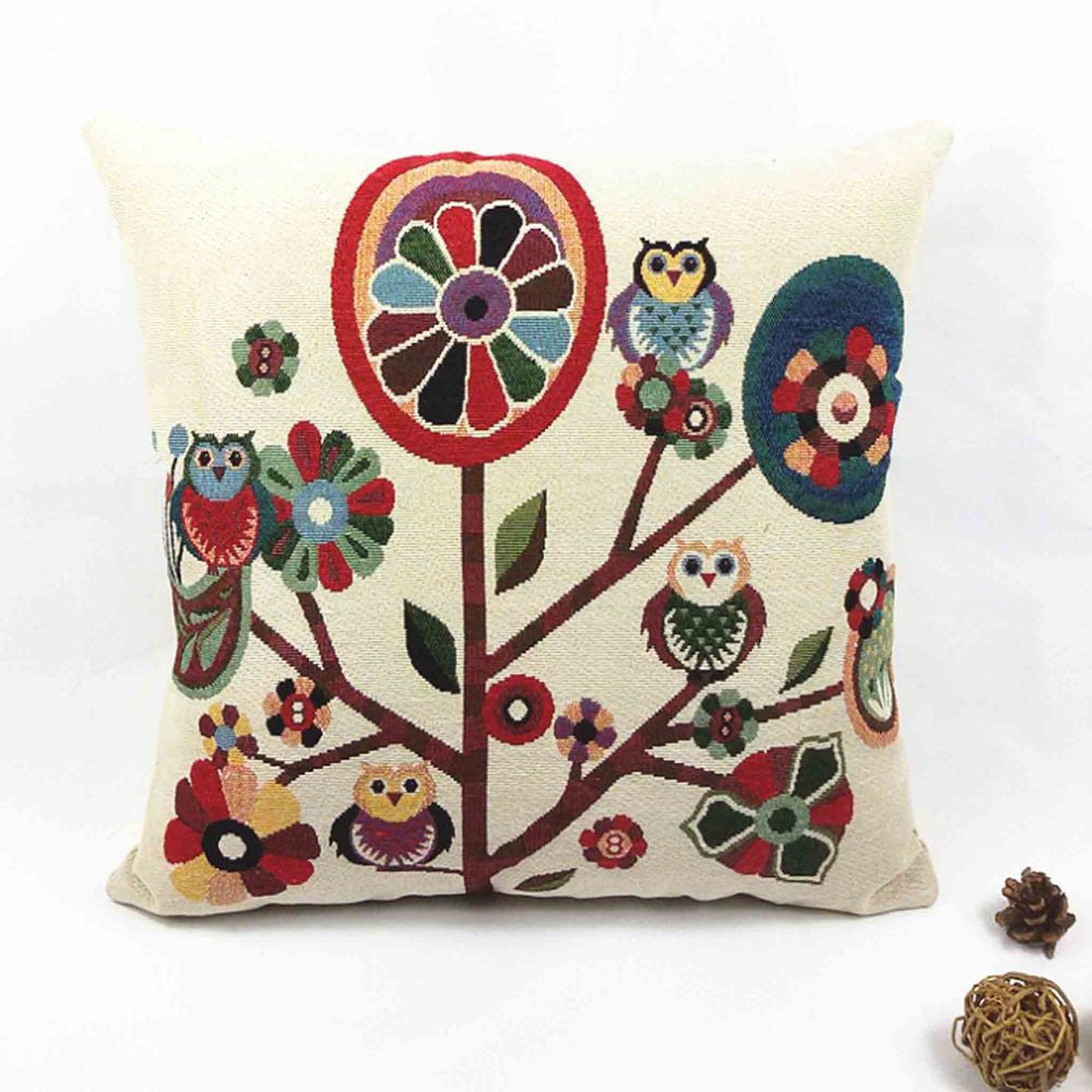 Owl Printed Cushion Home Decor 43x43cm/17x17'' Linen&Polyester Decorative 1Pcs/lot