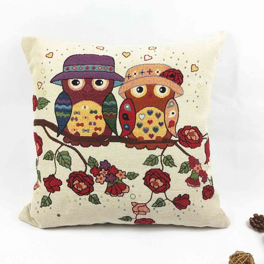 Owl Printed Cushion Home Decor 43x43cm/17x17'' Linen&Polyester Decorative 1Pcs/lot