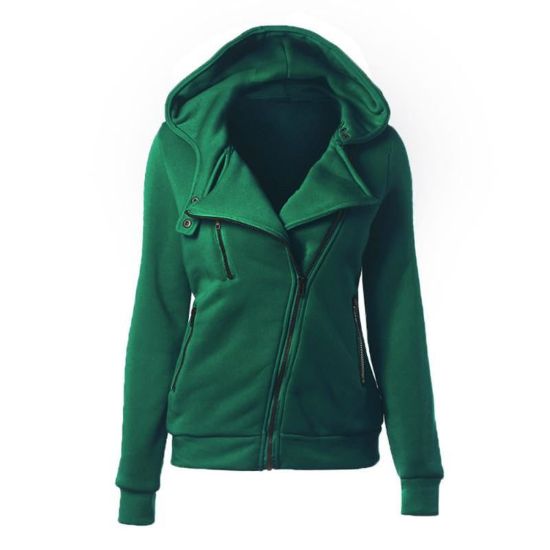 Women Long Sleeve Warm Hoodies Sweatshirts Solid color Outerwear Coats Zipper Hooded Jacket