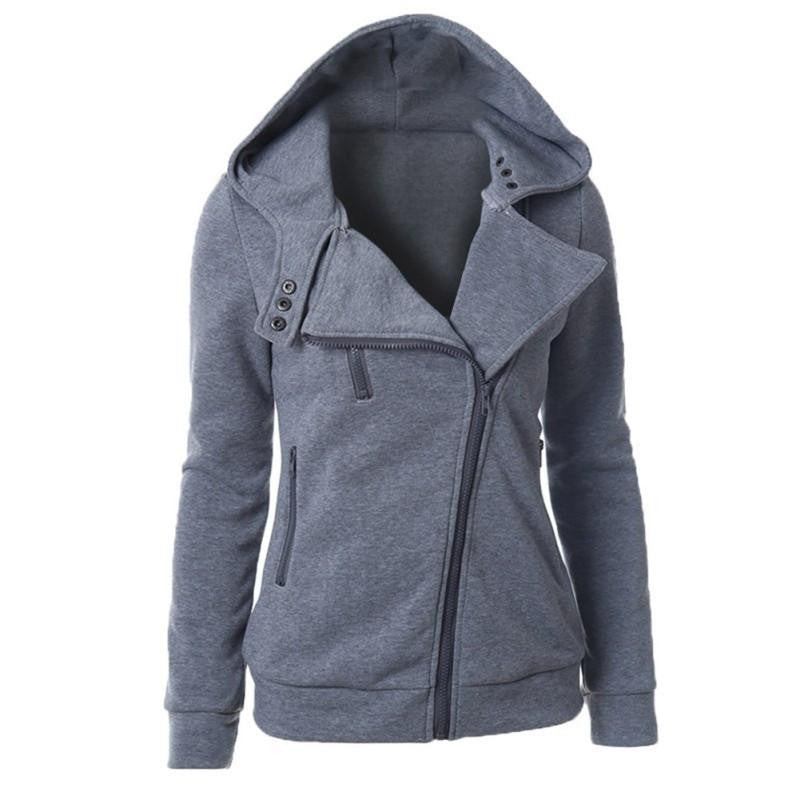 Women Long Sleeve Warm Hoodies Sweatshirts Solid color Outerwear Coats Zipper Hooded Jacket