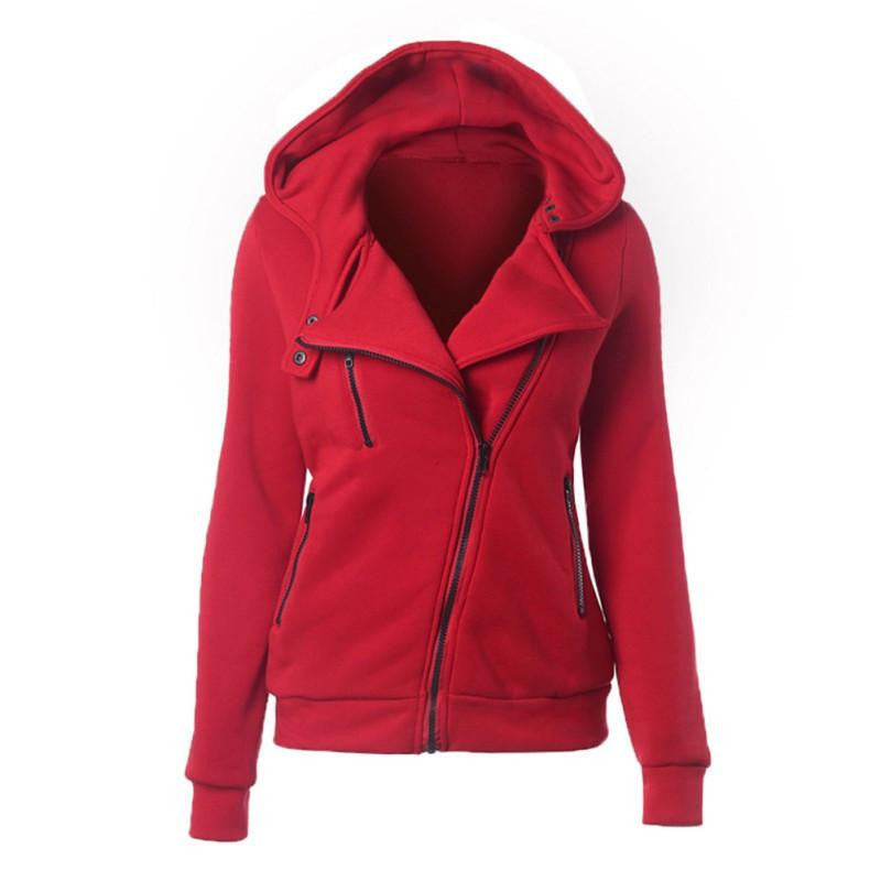 Women Long Sleeve Warm Hoodies Sweatshirts Solid color Outerwear Coats Zipper Hooded Jacket