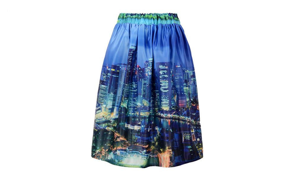 Skater Skirt Vintage Charm Lady Multi Scene Print Pleated Midi Office Skirt Tutu Elegant Womens Skirts