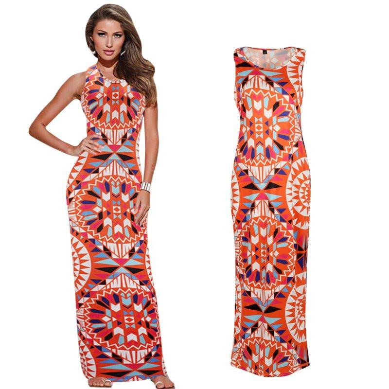 Women Summer Maxi Dress Bodycon Party Dresses Plus Size Printed Vestidos Sundress Sleeveless Dashiki Boho Long Dress HY074