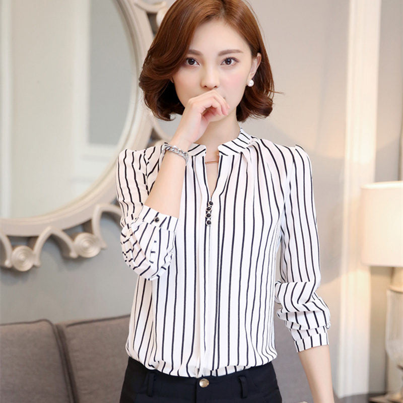 Chiffon Blouse Women Printed Plaid Shirts Long Sleeve Tops Plus Size Office Shirt