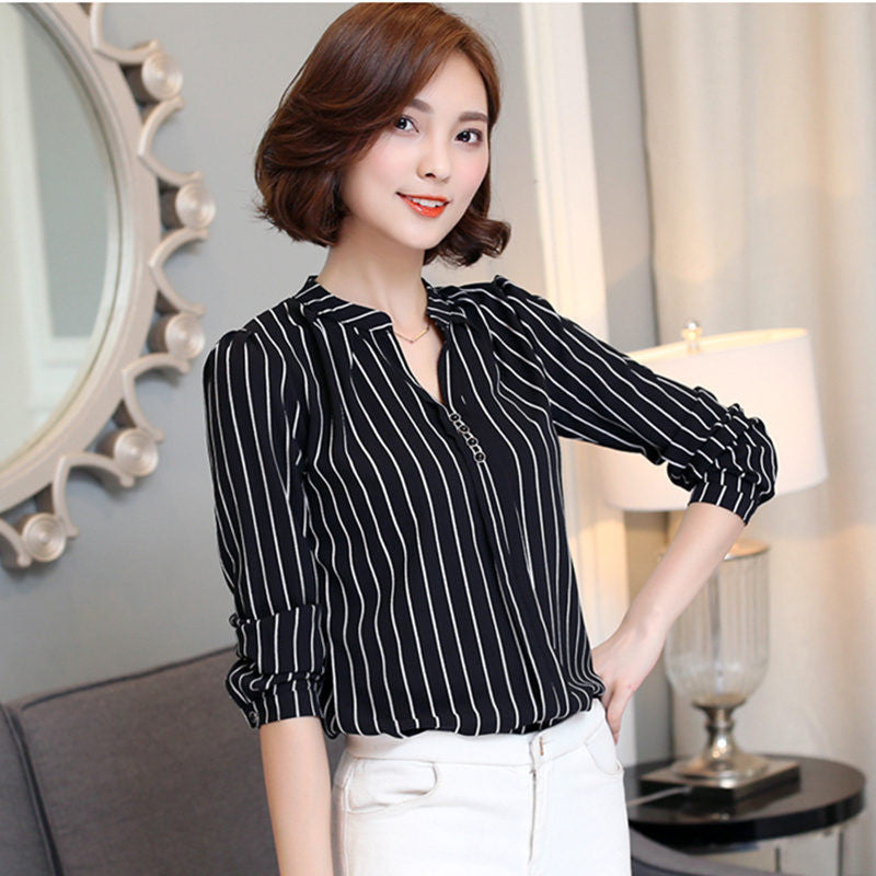 Chiffon Blouse Women Printed Plaid Shirts Long Sleeve Tops Plus Size Office Shirt