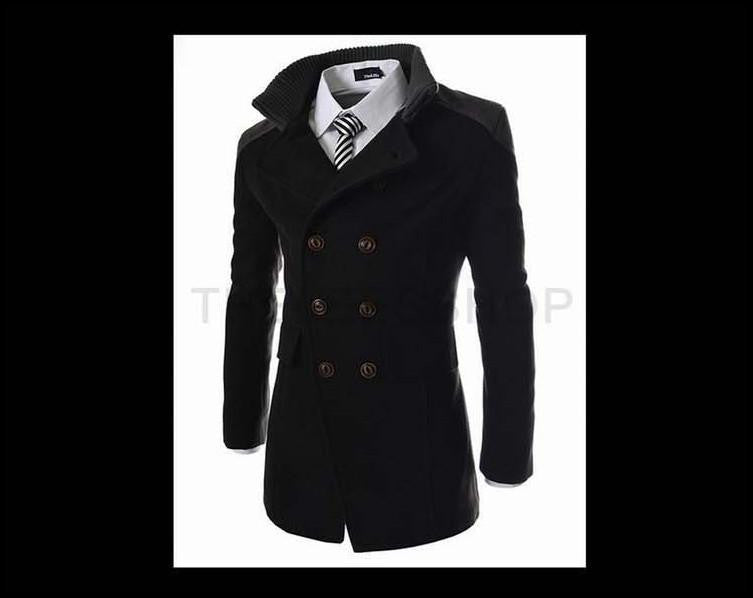 Trench Coat Men Tops Style Double Breasted Trench Coat High Woolen Cloth Fabric Long Mens Trench Coat
