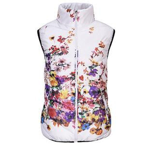 Vest Women Cotton Down O-Neck Printed Flowers Women Jacket Vest Coat Plus size 5XL Female Casual Outwear