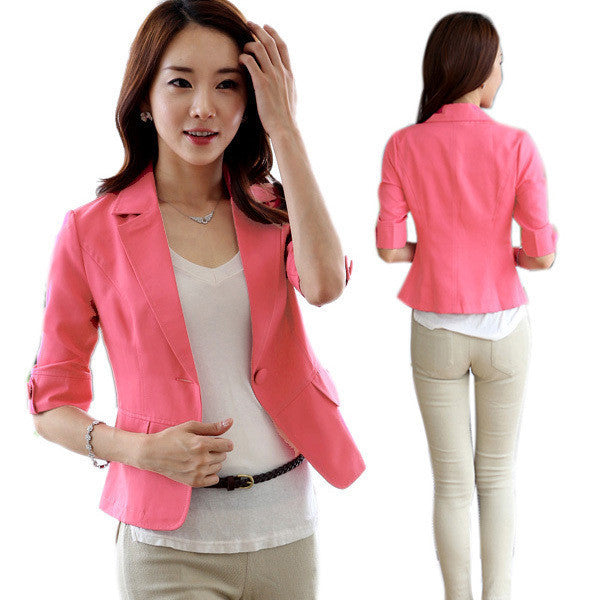 Fashion Women Jackets 3/4 Sleeve One Button Short OL Suit Coat Jacket Outwear