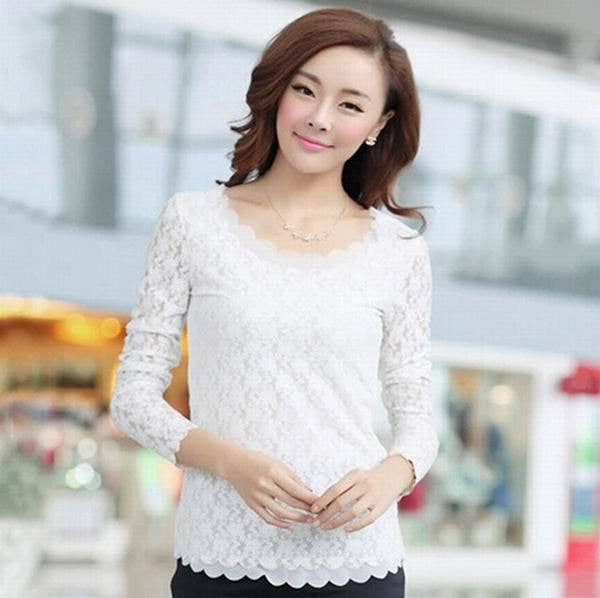 Double Lace Mesh Casual Women Blouse Shirt Tops Woman Clothing Lady