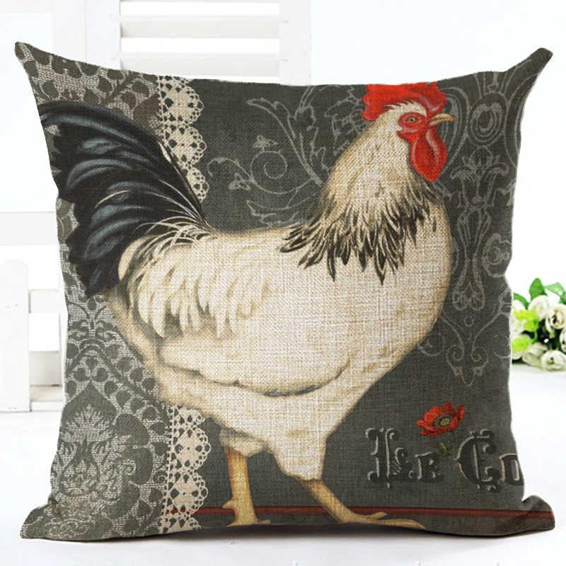 Vintage Cushion Cover Mr Cock Hen Moden Pillowcase Cotton Linen Animal Printed BedRoom Home Decorative Throw Pillows Decor