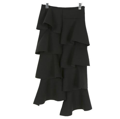 Online discount shop Australia - Cake Skirt Space Cotton Women Ruffles Maxi Dress Irregular Casual Solid Color Long Skirt