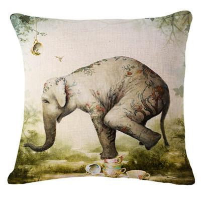 Style Elephant Printed Modern Minimalist Linen Cotton Cushion For Sofa Home Decorative Pillow Throw