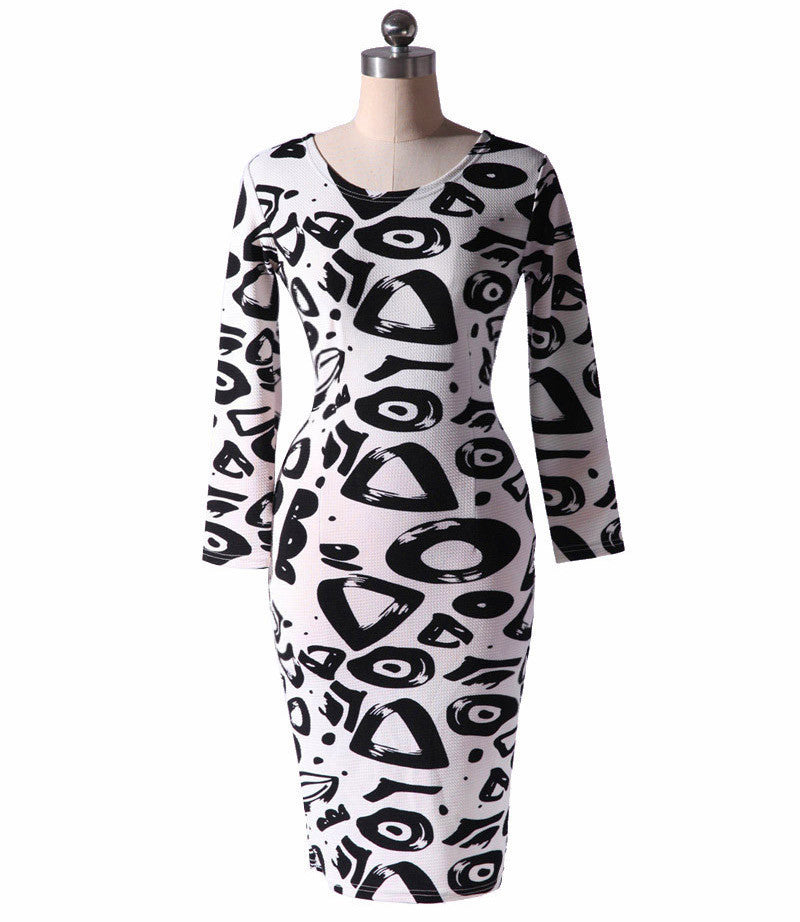 Plus Size 6XL Spring Fashion Women Long Sleeve O-Neck Floral Print Striped Plaid Casual Bodycon Dress 5XL XXXXL Elegant OL