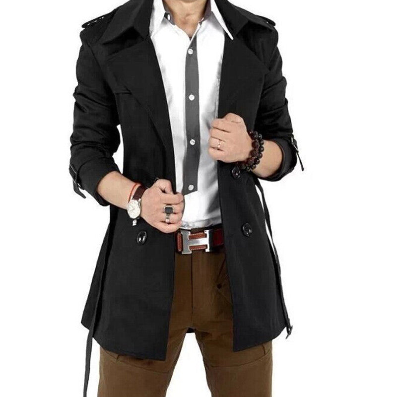 Trench Coat Men Classic Men's Double Breasted Trench Coat Masculino Mens Clothing Long Jackets & Coats British Style Overcoat