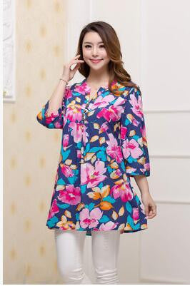 tops long shirt plus size women's fluid print casual loose 3/4 sleeve shirts female blouse 4XL